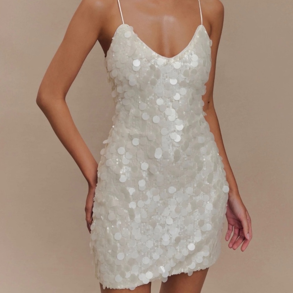 Meshki White Sequin Mini Dress